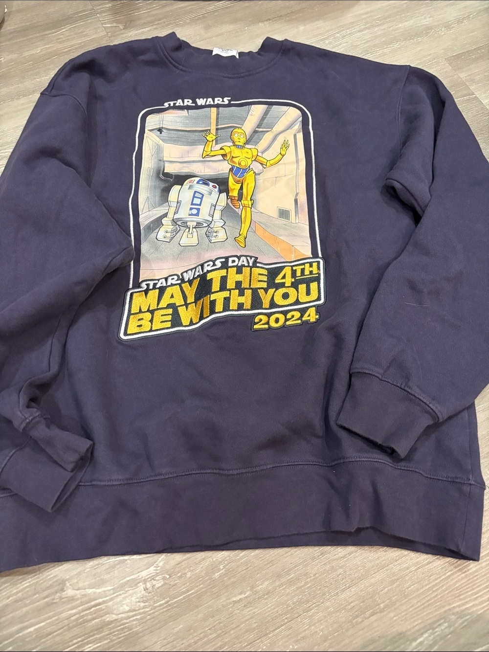 Disney Navy Star Wars Crewneck Sweatshirt with Yellow Graphic